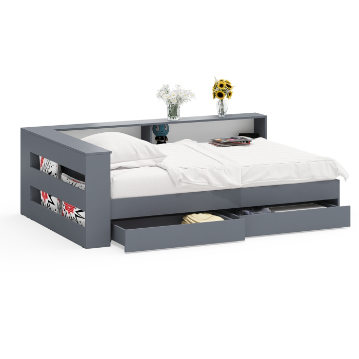 Кровати 120 см, Ксения 1200 кровать с ящиками, ящиком для белья и прикроватным блоком для вещей