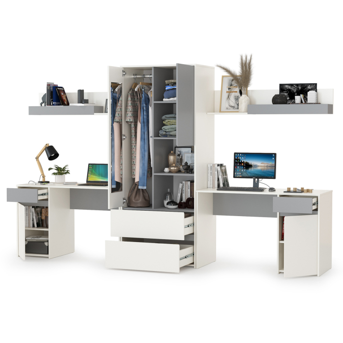 Для девочек, Столы компьютерные Торонто № 18 для двоих детей с полками и шкафом